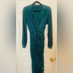 Plisse Wrap Midi Dress